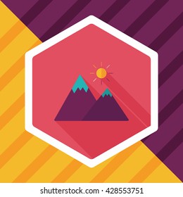 Mountain tourist flat icon with long shadow