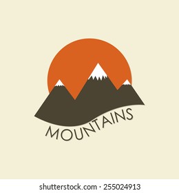 Mountain and tourist icon or sign isolated on white background. Colorful vector illustration.