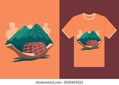 Mountain tours and travels t shirt design. Vector illustration for explore concept.