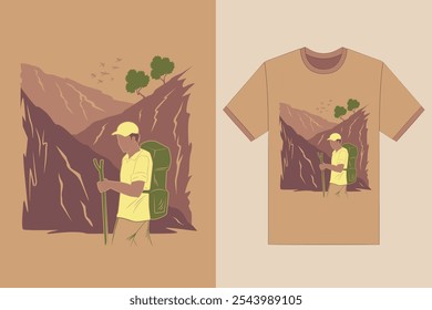 Mountain tours and travels t shirt design. Vector illustration for explore concept.