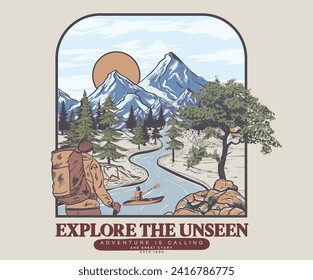 mountain track. Explore more vector print design for t shirt and others. Mountain graphic print design for apparel, stickers, posters and background. Great outdoor. Go outside. Never stop exploring.