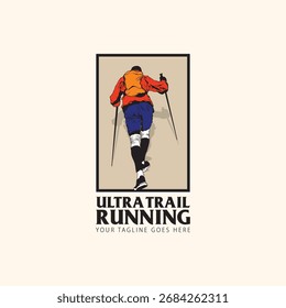 mountain trail run illustration for background vector image, trail run logo vector image