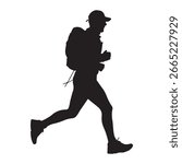 Mountain Trail Runner with Backpack Silhouette Vector on White Background