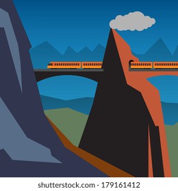 Mountain train adventure background, vector illustration