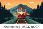 Mountain Train Landscape Vector Background for Travel Design