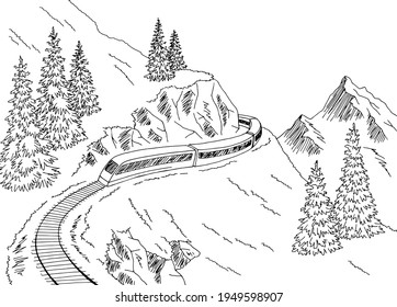 Mountain Train Railway Graphic Black White Stock Vector (Royalty Free ...