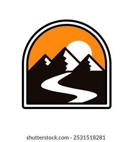 mountain travel emblem, camping outdoor emblems, badges and logo patches. Mountain tourism, hiking forest, labels in vintage style