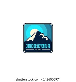 mountain travel emblems. Camping outdoor adventure emblems, badges and logo patches. Mountain tourism, hiking. Forest camp labels in vintage style