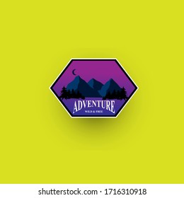 mountain travel emblems. Camping outdoor adventure emblems, badges and logo patches. Mountain tourism, hiking. Forest camp labels in vintage style.