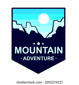 Mountain travel emblems. Camping outdoor adventure emblems, badges and logo patches. Mountain tourism, hiking. Forest camp labels in vintage style
