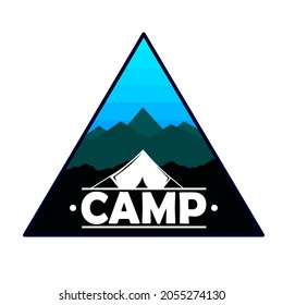 Mountain travel emblems. Camping outdoor adventure emblems, badges and logo patches. Mountain tourism, hiking. Forest camp labels in vintage style