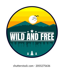 Mountain travel emblems. Camping outdoor adventure emblems, badges and logo patches. Mountain tourism, hiking.Forest camp labels in vintage style,wild and free.

