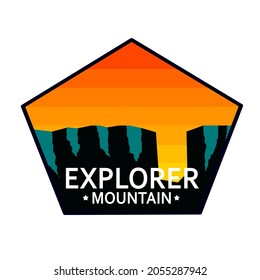 Mountain travel emblems. Camping outdoor adventure emblems, badges and logo patches. Mountain tourism, hiking. Forest camp labels in vintage style