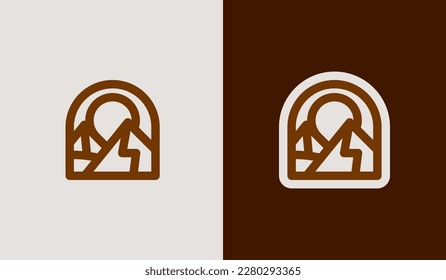 Mountain travel emblems. Camping outdoor adventure emblems, badges and logo patches. Mountain tourism, hiking. Universal creative premium symbol. Vector illustration