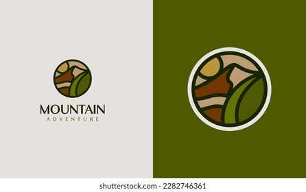 Mountain travel emblems. Camping outdoor adventure emblems, badges and logo patches. Mountain tourism, hiking. Universal creative premium symbol. Vector illustration