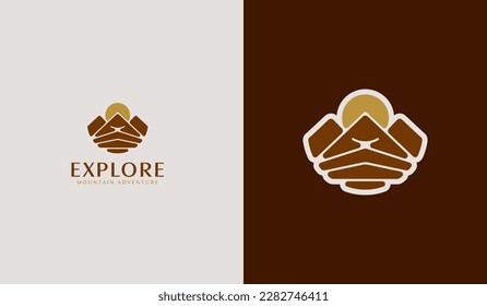 Mountain travel emblems. Camping outdoor adventure emblems, badges and logo patches. Mountain tourism, hiking. Universal creative premium symbol. Vector illustration