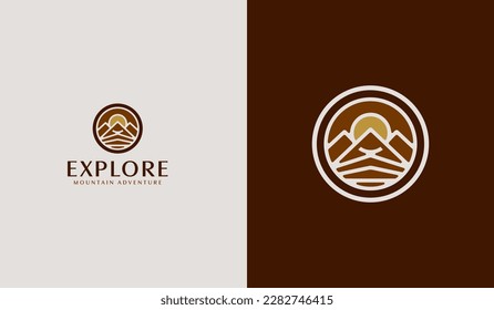 Mountain travel emblems. Camping outdoor adventure emblems, badges and logo patches. Mountain tourism, hiking. Universal creative premium symbol. Vector illustration