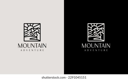 Mountain travel emblems. Camping outdoor adventure emblems, badges and logo patches. Mountain tourism, hiking. Universal creative premium symbol. Vector illustration