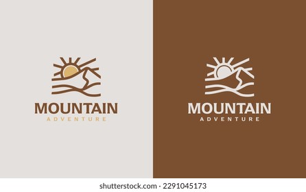 Mountain travel emblems. Camping outdoor adventure emblems, badges and logo patches. Mountain tourism, hiking. Universal creative premium symbol. Vector illustration