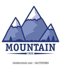 Mountain travel emblems. Forest tourism,hiking icon.Vector flat banner.Isolated on a white background.Nature concept logo.