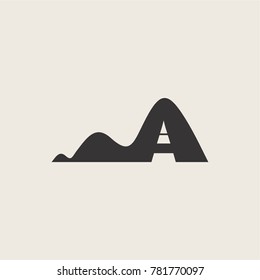 Mountain travel logo. flat black design on cream background