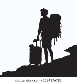 mountain traveler silhouettes, Hike and Trekker Tshirt design elements