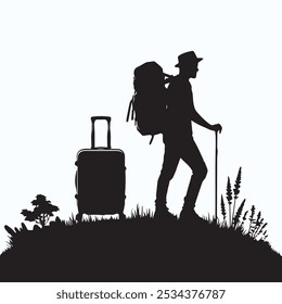 mountain traveler silhouettes, Hike and Trekker Tshirt design elements