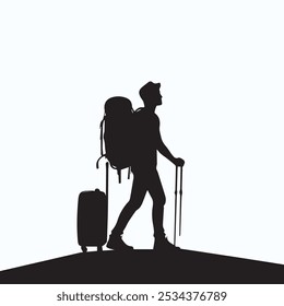 mountain traveler silhouettes, Hike and Trekker Tshirt design elements