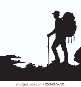 mountain traveler silhouettes, Hike and Trekker Tshirt design elements