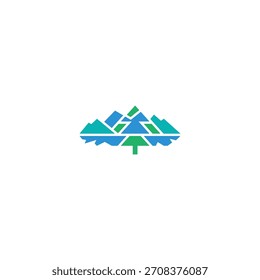 Diseño de logotipo abstracto de montaña y árbol.