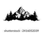 Mountain and tree clipart in Black