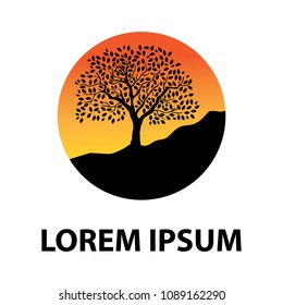 mountain tree, evening scene. logo template