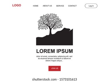 mountain tree illustration as a part of vector landing page template