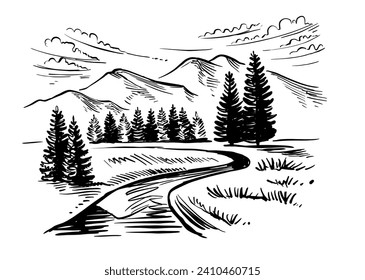 Mountain with Tree Landscape sketch.