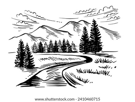 Mountain with Tree Landscape sketch.