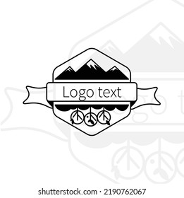 Mountain and tree nature based shaped and badge logo with dummy text on white background.