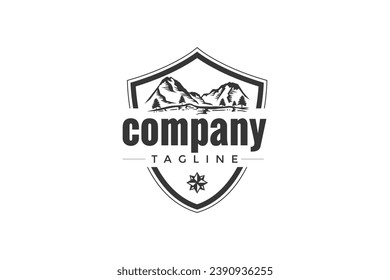 Mountain Tree Nature Protection Shield Adventure Landscape Forest Logo Design Vector Template