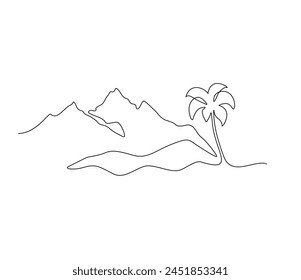 mountain and tree one line art illustration I Black and white illustration 