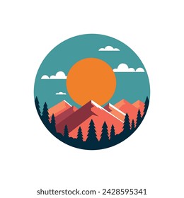 Mountain and tree scenery illustration