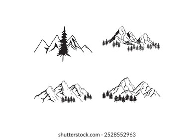 Mountain and tree sketch clipart illustration.