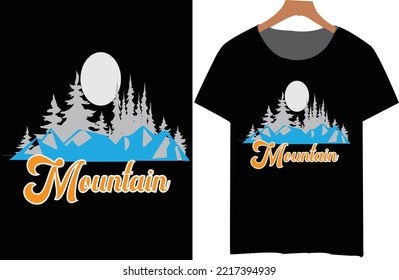 Diseño de camisetas de tipografía de árboles de montaña, cambiable de color e imprimible
