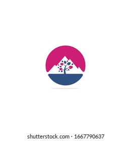 Mountain and tree vector logo design. Logo for travel, farming and ecology concepts.