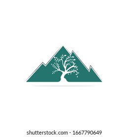 Mountain and tree vector logo design. Logo for travel, farming and ecology concepts.