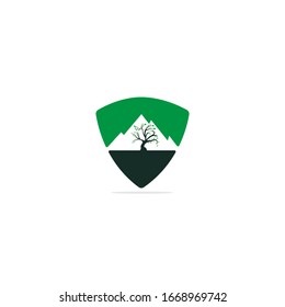 Mountain and tree vector logo design. Logo for travel, farming and ecology concepts.