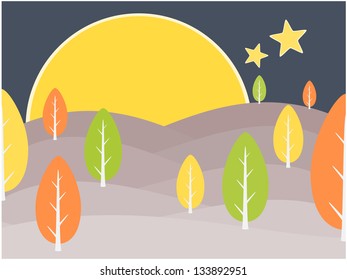 Mountain and tree view night in the nature concept illustration