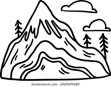 A mountain with trees in the background. The mountain is covered in snow and the sky is cloudy