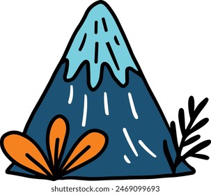 A mountain with trees in the background. The mountain is covered in snow and the sky is cloudy