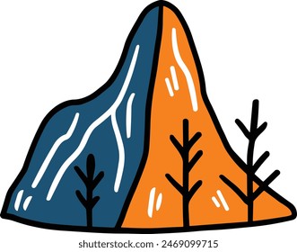 A mountain with trees in the background. The mountain is covered in snow and the sky is cloudy