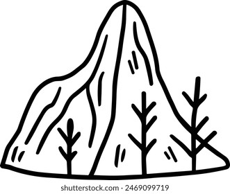 A mountain with trees in the background. The mountain is covered in snow and the sky is cloudy