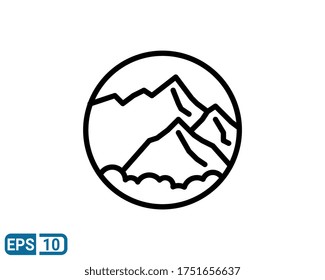 mountain and trees icon isolated on white background. vector illustration in line style. EPS 10